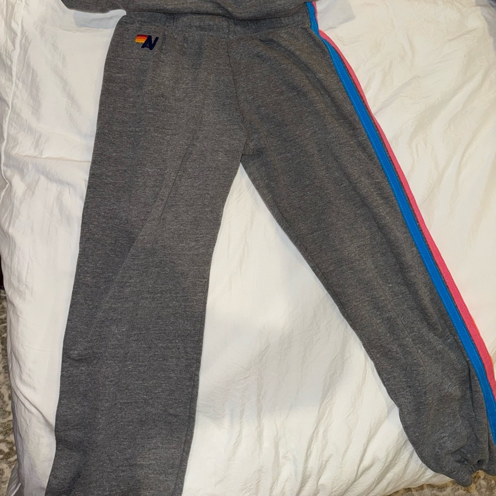Aviator nation gray neon stripe sweatpants size S